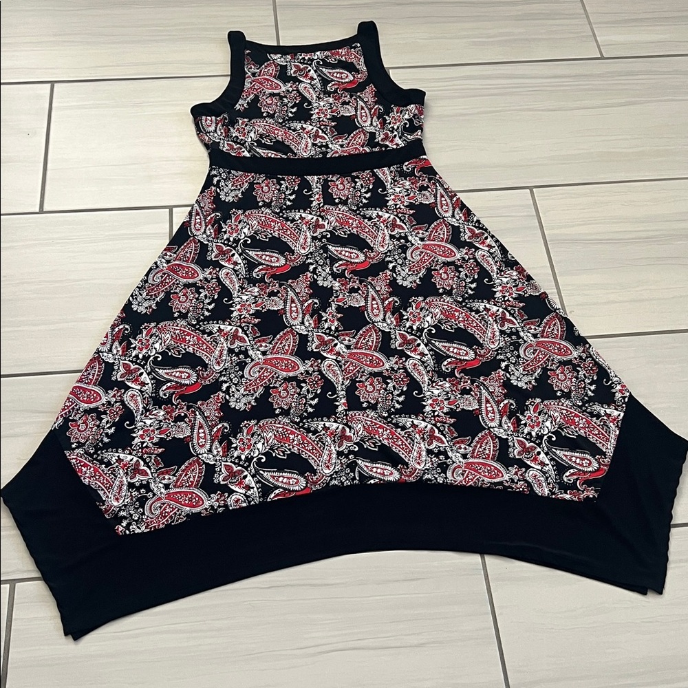Elie McCarthy Paisley Pattern Red White & Black Sleeveless Stretch Dress Size PL - Picture 5 of 10